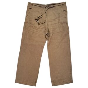Prairie Underground Brown Linen Drawstring Waist Wide Leg Pants w/ Pockets XS